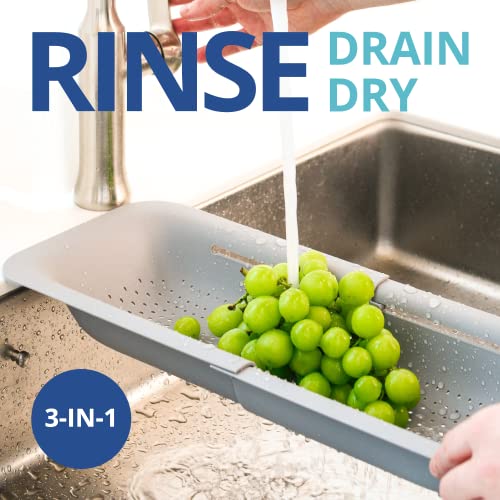 Blue Ginkgo Over Sink Colander, Extendable Kitchen Strainer, Grey - color: Gray, size: 1 Pack