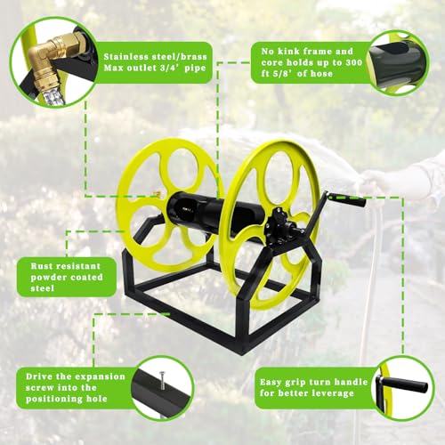 300FT Wall/Floor Mount Garden Hose Reel with Crank, for 5/8"
