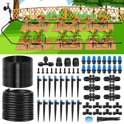 230FT New Quick-Connect Drip Irrigation System Kit, Automatic Garden Watering Misting System for Greenhouse, Yard, Lawn, Plant with 1/2 inch Hose 1/4 inch Distribution Tubing and Accessories - size: 33FT 1/2''Main tube+197FT 1/4'' tube