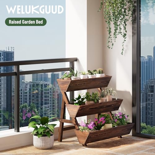 3-Tier Vertical Wooden Raised Garden Bed, Garden Planter Box,Carbonized - color: Carbonized, size: 3-Tier Large