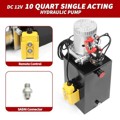Nakkaa 12V DC 10 Quart Single Acting Hydraulic Pump Hydraulic Power Unit - size: 10 Quart Single