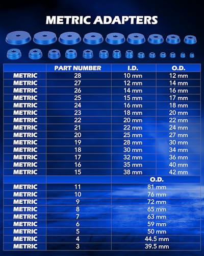 OMT Bearing Press Kit, Bearing Race & Seal Driver Set, Seal Installer Set | 43pc Wheel Bearing Press Kit with 23 Metric & 16 SAE Adapters, Bushing Driver Set with 4 Handles for Bearing Installation - size: 10-81 mm & 3/8 to 1-3/8 in.
