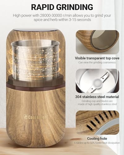 COOL KNIGHT Electric Herb Grinder, Fast Grinding, 120g Large Capacity - color: Wood grain 2