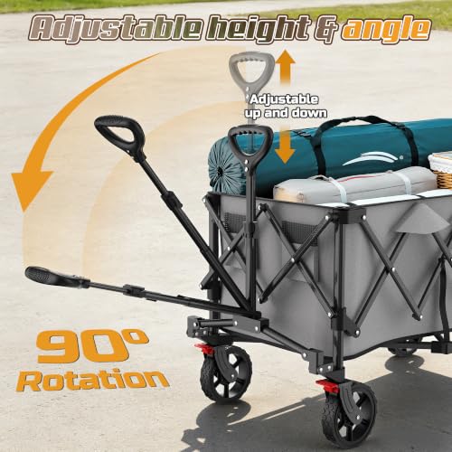 Wagons Carts Foldable,Collapsible Wagon with Wheels,450LBS Heavy Duty Beach Wagon Cart,Lightweight Portable Folding Utility Wagon Cart with Cup Holders for Camping, Garden, Sports, Grocery pcs (Gray) - color: Gray