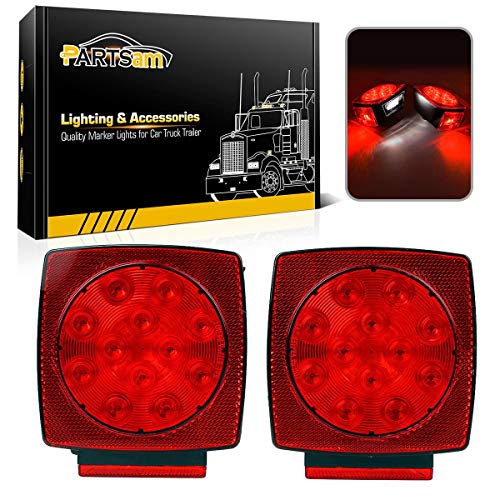 Partsam 12V Submersible Square Led Trailer Light,Red White LED Stop Turn Tail License Brake Running Light Lamp for Trailers Under 80" Boat Trailer Truck Marine Camper RV Snowmobile,IP68,DOT Compliant - color: Red
