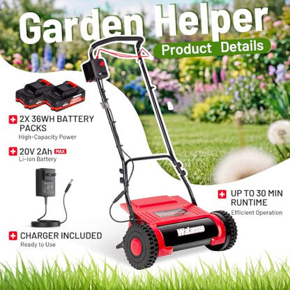 Walensee 16" Cordless Electric Reel Lawn Mower - Battery Powered Push Mower