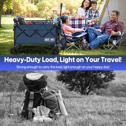 Overmont Ultra-Compact Collapsible Wagon Cart - 200L Utility with Big Wheel - color: Blue, size: 360LBS