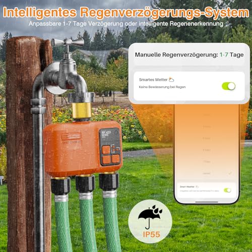 WiFi Sprinkler Timer 3 Zone, Smart Water Timer with Brass Inlet & Outlet - style: 3 Outlet- Brass