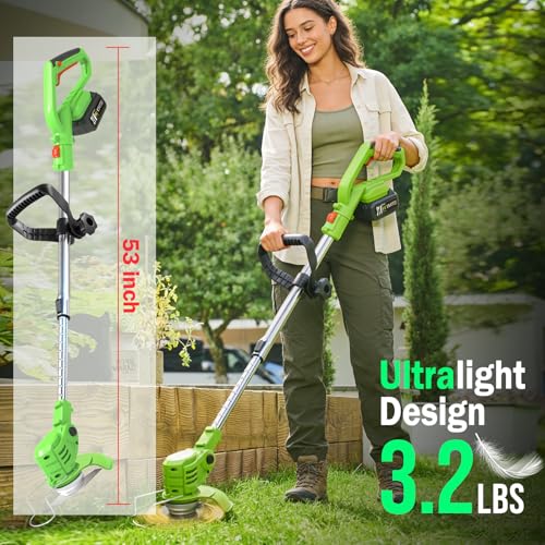Electric Weed Wacker Cordless 21V Battery Powered Weed Eater - color: Green