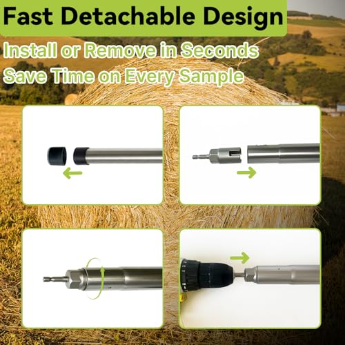 Hay Probe Sampler Electric Drill Compatible 26 Inch Stainless Steel Hay Core Sampler with Quick-Detach Design for Hay Bale Sampling (Not Include Electric Drill)