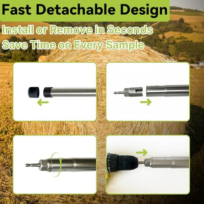 Hay Probe Sampler Electric Drill Compatible 26 Inch Stainless Steel Hay Core Sampler with Quick-Detach Design for Hay Bale Sampling (Not Include Electric Drill)