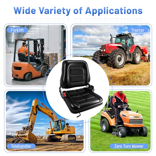 Universal Forklift Seat/Tractor Seat - Compatible with Forklifts, Tractors, Zero-Turn Mowers, Skid Steers, Telehandlers, Backhoes, Excavators -Safety Belt, Adjustable Backrest,Sliding Rails, Black - size: (L:6.7"-11.2"/W:9"-13")