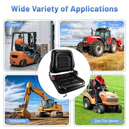 Universal Forklift Seat/Tractor Seat - Compatible with Forklifts, Tractors, Zero-Turn Mowers, Skid Steers, Telehandlers, Backhoes, Excavators -Safety Belt, Adjustable Backrest,Sliding Rails, Black - size: (L:6.7"-11.2"/W:9"-13")
