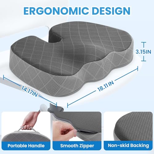 TushGuard Memory Foam Office Chair Seat Cushion - Dark & Light Grey, Large - color: Dark&light Grey, size: Large