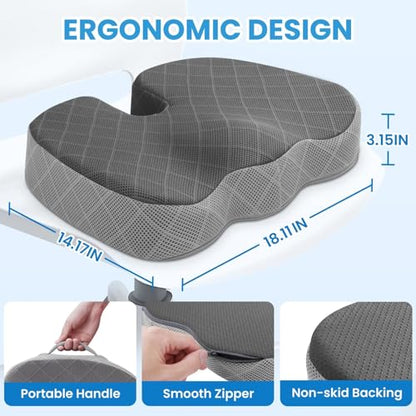 TushGuard Memory Foam Office Chair Seat Cushion - Dark & Light Grey, Large - color: Dark&light Grey, size: Large
