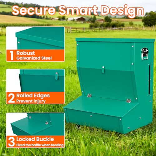 Pig Feeder, 2-Door Heavy Duty Galvanized Steel Hog Feeder,3.7 Bushels Capacity,Outdoor Pig Feeders with Visable Feed Design, Livestock Feeder for Barn, Farm, Feeding up to 5 Small Hogs, Green - size: 2-Door