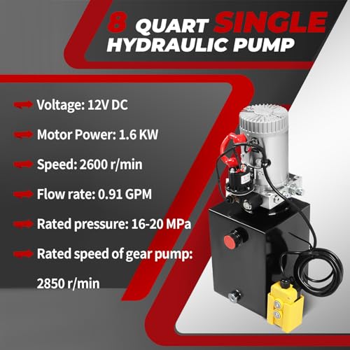 Nakkaa 12V DC 8 Quart Single Acting Hydraulic Pump Hydraulic Power Unit - size: 8 Quart Single