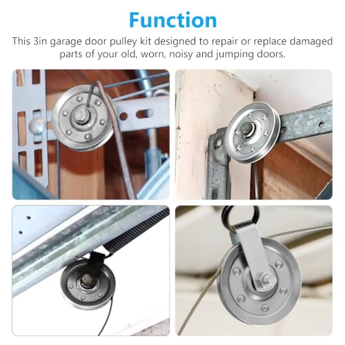 3" Heavy Duty Garage Door Pulley Kit, Blue White Zinc Plated, 3/8" Bore, 200 lb Load, 4 Sheave Pulleys, 2 Clevis Forks, 4 Bolts and Nuts - color: Silver