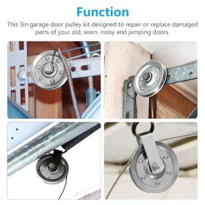 3" Heavy Duty Garage Door Pulley Kit, Blue White Zinc Plated, 3/8" Bore, 200 lb Load, 4 Sheave Pulleys, 2 Clevis Forks, 4 Bolts and Nuts - color: Silver