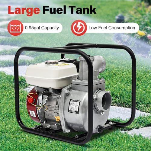 Dfmyhked‌ 3'' 7.5HP Gas Water Pump, 210cc Engine, 4-Stroke Portable Trash Transfer Pump With 98ft Head & Air-Cooled, Gas Powered Water Pump for Garden Irrigation, Greenhouse Planting