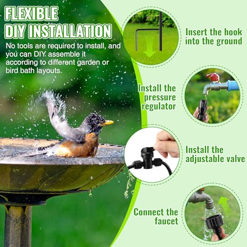 Saillong 36Ft Bird Bath Dripper Kit, Adjustable Outdoor Drip Irrigation - size: 33 ft Water Pipe, style: 3 ft Bracket