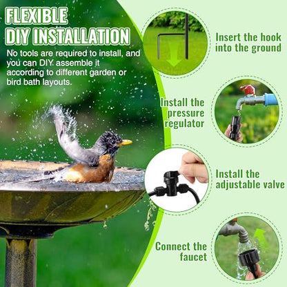 Saillong 36Ft Bird Bath Dripper Kit, Adjustable Outdoor Drip Irrigation - size: 33 ft Water Pipe, style: 3 ft Bracket
