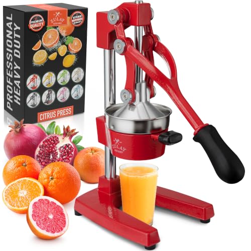 Zulay Kitchen Cast Iron Juicer - Heavy Duty Orange Juicer with Detachable Strainers for Easy Cleaning, Citrus Press for Citrus Fruits, Perfect for Bartenders, Juice Lovers & Health Enthusiasts - color: Deep Red, size: Cast Iron Juicer