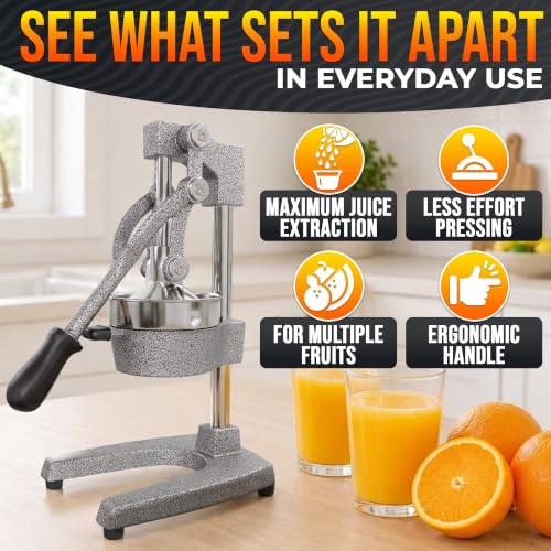 Cast Iron Juicer Hand Press in Silver with 304 Stainless Steel Bowl - color: Grey