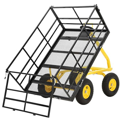 Heavy Duty 1500 Lbs Capacity Mesh Steel Garden Cart Folding Utility Wagon with Removable Sides, Garden Cart on Wheels for Gardening Soil, Tools, and Plant Transport