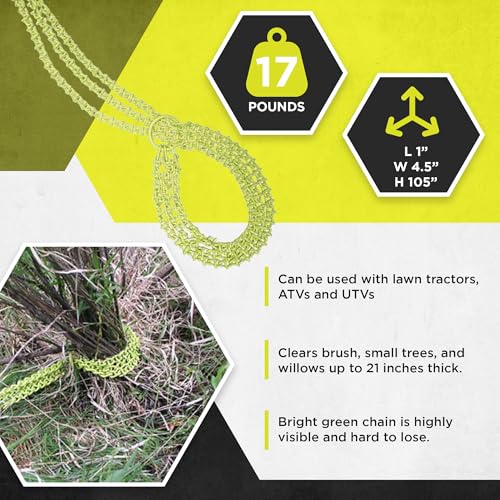 Brush Grubber Heavy Duty Shrub Clump Tree Log Metal Chain Grubber Tool, Use with ATVs and UTVs, Green