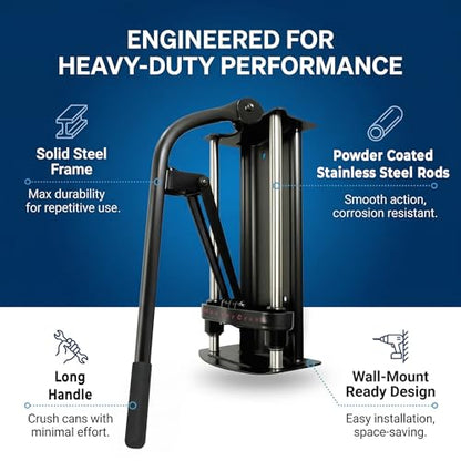 Heavy Duty Wall Mounted Can Crusher | Recycling 12/16/24/32oz
