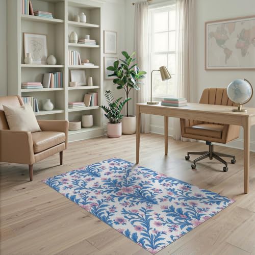 4'x6' Blue Pink Chinoiserie Toile Way Motif Washable Area Rug - color: Blue/Pattern 1, size: 4' x 6' (Rectangular)