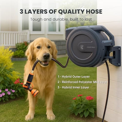 Giraffe Tools 1/2"100FT Retractable Garden Hose Reel Wall Mount Auto Rewind - size: 1/2 inch x 100 ft