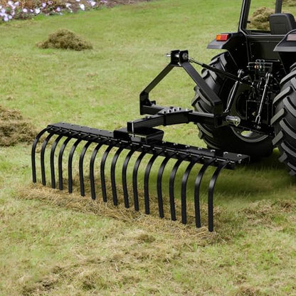 VEVOR 50 in Lanscape Rock Rake, 3-Point Tow Behind Landscape Rake with 17 Steel Tines, Fit Category 1 Tractors, Angle Adjustable, Heavy Duty Lawn Dethatcher Rake for Grass Branch Debris - style: 50" Dethatcher with 3-Point Attachments