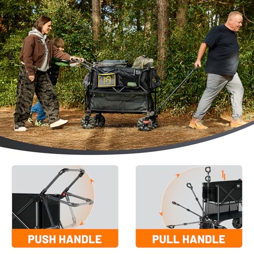 TIMBER RIDGE Push & Pull Double Decker Wagon, 400L Capacity & 450lb Load - color: Black, size: With Push Handle