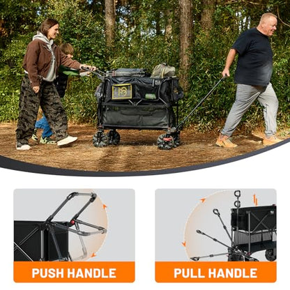 TIMBER RIDGE Push & Pull Double Decker Wagon, 400L Capacity & 450lb Load - color: Black, size: With Push Handle