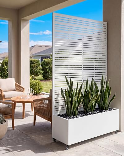Privacy Planter Box with Trellis, 73 in Tall Metal Screen, White - color: Matte White