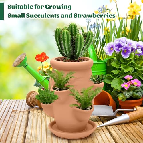 Small Strawberry Tower Pot Planter,Vertical Multi Pocket Ceramic Strawberry Succulent Planter Tower for Outdoor Plants
