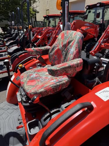 Durafit Seat Covers, Compatible with 2022+ KIOTI CK,DK and NS Series Tractor, CAB ONLY Grammar Suspension seat. Two Piece Vinyl seat, with ARMREST. Red Camo Waterproof Endura.