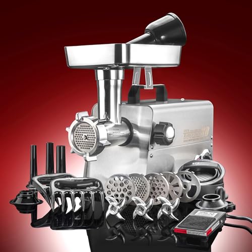 STX International Turboforce HD (Heavy Duty) 3500 Series 6-in-1 Electric Meat Grinder | Sausage Stuffer | Kubbe Maker | Foot Pedal | 5 Grinding Plates | Stainless Steel Blades & More Included - size: 6-In-1 - Size #12 w/Foot Pedal