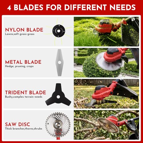 3-in-1 Electric Weed Wacker Cordless, 12″ Brushless Weed Eater Battery Powered with Wheel, 20000 RPM Grass Trimmer/Brush Cutter/String Trimmer, Lawn Mower Edger Weed Trimmer, 6000mAhjong Batteries
