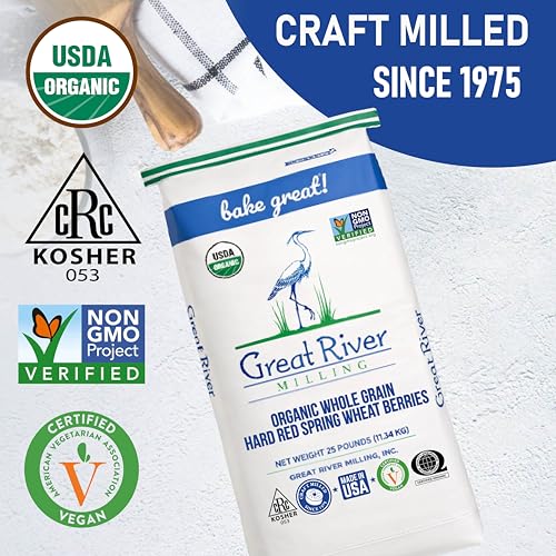 Great River Milling Organic Hard Red Spring Wheat Berries, Non-GMO, 25 lb