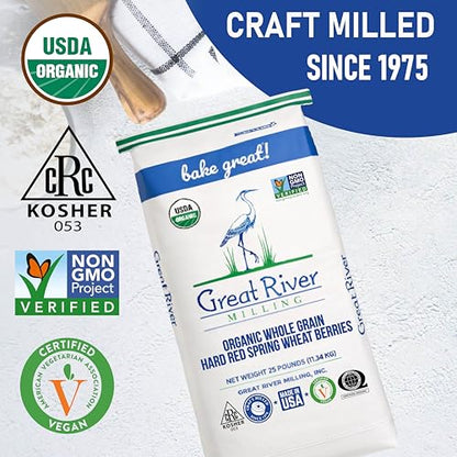 Great River Milling Organic Hard Red Spring Wheat Berries, Non-GMO, 25 lb