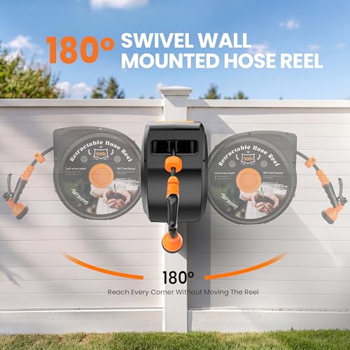 Retractable Garden Hose Reel, 50ft x 1/2", Wall Mounted, 10-Pattern Nozzle - size: 50FT