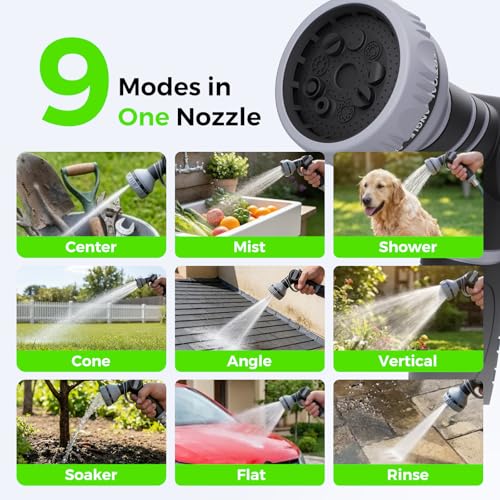 Retractable Garden Hose Reel, Wall Mounted 100 FT 5/8inch Water Hose Reel | Any-length Lock, 11s Upgraded Auto Rewind, 9 Spray Modes, 180° Swivel for Watering, Car Washing and Outdoor Use - color: Gray