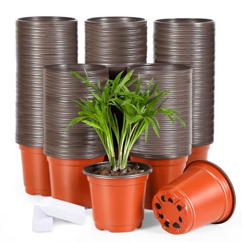 4 Inch 300 Pack Plastic Nursery Pots with Drainage Holes with 300pcs Labels - size: 4inch 300pcs