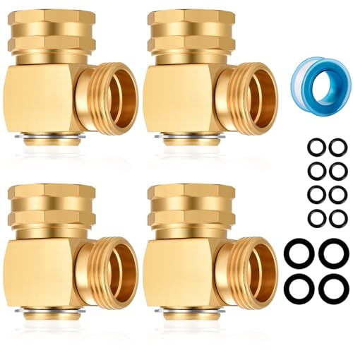 Garden Hose Swivel elbow Connector 90 Degree Solid Brass Pipe Fittings Hose Kink Protector (4 Pack) - color: 4 Pack