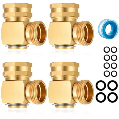 Garden Hose Swivel elbow Connector 90 Degree Solid Brass Pipe Fittings Hose Kink Protector (4 Pack) - color: 4 Pack
