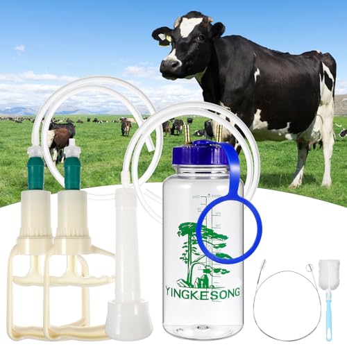 Veemoon Manual Cow Milking Machine Portable Hand Pump Milker for Cattle Goat and Sheep Food Grade Contact Parts Transparent Bottle for Milk Level Control Farm Supply 8.66 X 3.54 X 3.54 in