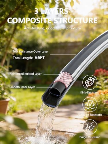 Retractable Garden Hose Reel 1/2 in x 65 ft Heavy Duty Automatic Water Hose Reel with 10-Function Sprayer Nozzle Kink-Free Auto Rewind Any-Length Lock 180° Swivel UV Resistant - Dark Gray - color: Dark Gray, size: 1/2 in x 65 ft